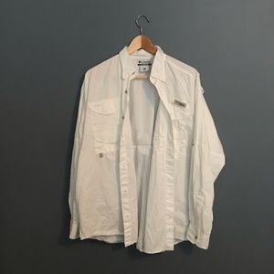 COLUMBIA PFG White Long Sleeve Fishing Pullover